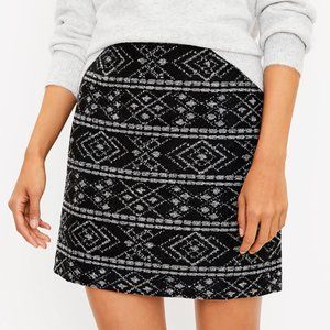 Wool Black/White Winter Print Skirt - Loft (size 6)